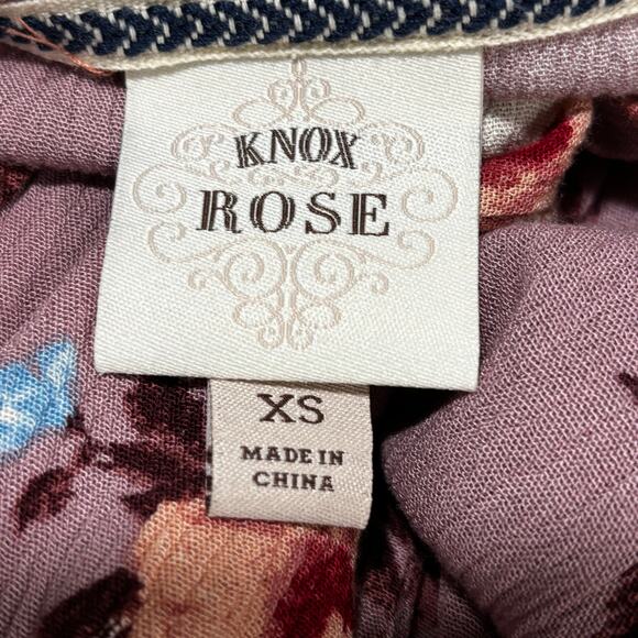 Knox Rose size XS pink floral blouse long sleeve peasant prairie top casual Boho - Picture 8 of 9